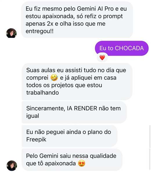Depoimento: suas aulas eu assisti tudo no dia que comprei, sinceramente IA Render não tem igual